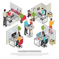 Programmers Coworking Space Isometric Composition Vector Illustration