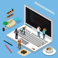 Programming Miniature Isometric Concept Vector Illustration