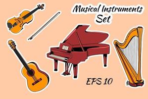 vector, conjunto, de, instrumentos musicales vector