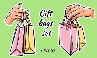 Set of Colorful Empty Shopping Bags Isolated. vector