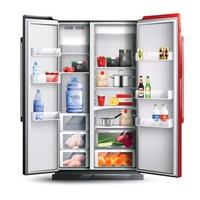 Red Open Refrigerator With Products Vector Illustration