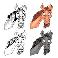 Ilustración vectorial de dibujos animados de caballos en varias variantes establecidas