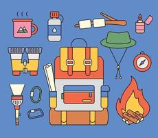 Collection of backpacking objects. flat design style minimal vector illustration.