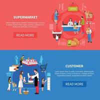 Supermarket Customers Banners Vector Illustration