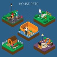 People With Pets Composition Set Vector Illustration
