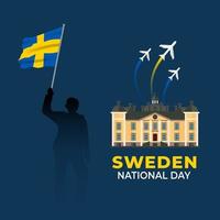 Sweden National Day. Celebrated annually on June 6 in Sweden. Happy national holiday of freedom. Swedish flag. Patriotic poster design. Vector illustration