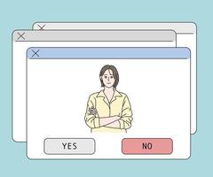 sí no ventana emergente de computadora esperando selección. ilustraciones de diseño de vectores de estilo dibujado a mano.