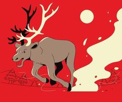 A reindeer is running on a red background. hand drawn style vector design illustrations.