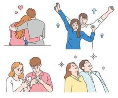 Various poses of couples. hand drawn style vector design illustrations.