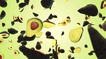 Avocado Slices Flying Towards Camera video