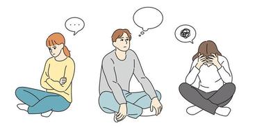 People sitting on the floor and in trouble. hand drawn style vector design illustrations.