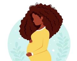 Pregnant black woman. Pregnancy, motherhood concept. Vector illustration.