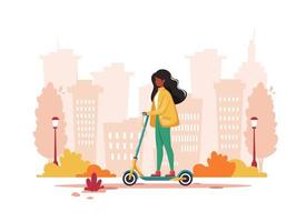 Download Vector illustration of a boy riding a scooter in a helmet. 3033088 Vector Art at Vecteezy