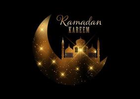 Fondo de Ramadán Kareem con luces doradas y estrellas. vector