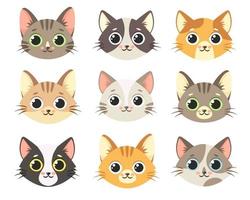 Cute cats collection. Cats faces. Vector illustration