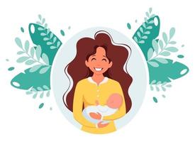 Woman with baby. Motherhood, parenting concept. Mother's Day. Vector illustration.