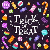 Trick or treat. Set of halloween sweets and candies. Vector illustration