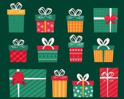 Present boxes collection. Christmas gifts. Vector illustrations.