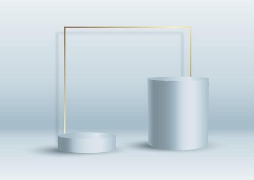 abstract interior background with display podiums and gold frame vector
