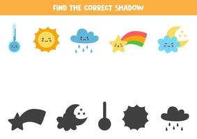 encontrar la sombra correcta de los eventos meteorológicos. juego para niños. vector