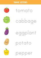 Tracing letters with cute vegetables. Writing practice. vector