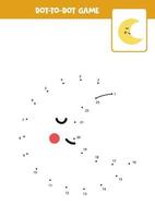 Connect the dots game with cute cartoon moon. vector