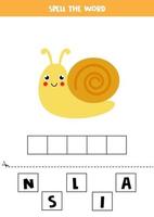 Spelling game for kids. Cute cartoon snail. vector