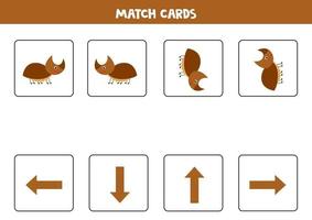 Left, right, up or down. Spatial orientation with cute rhinoceros beetle. vector