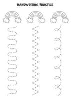 Tracing lines with black and white rainbows. Writing practice. vector