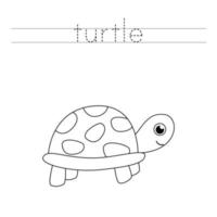 Tracing letters with cute turtle. Writing practice for kids. vector