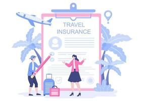 Travel and Tour Insurance Concept for Accidents, Protect Health, Emergency Risks While On Vacation. Vector Illustration
