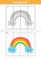 juego de cortar y pegar para niños. lindo arco iris de colores. vector