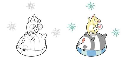 Adorable caricatura de gato y panda en día de verano página para colorear para niños vector