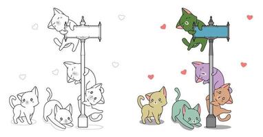 Adorable cats and pillar cartoon coloring page for kids vector