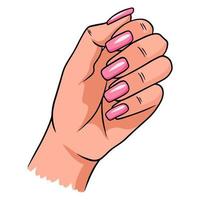 mano femenina con una manicura completa. uñas pintadas. vector