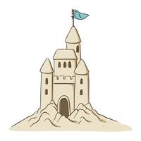 Hand Drawn Yellow Sand Castle with Blue Flag
