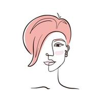 One Line Pink Hair Woman vector