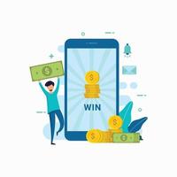 Winner won the money in the application vector illustration