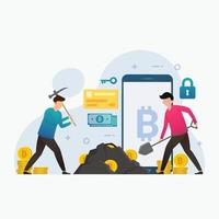 People mining bitcoin design concept vector illustration