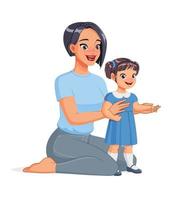 madre sentada en el suelo con su niño. ilustración vectorial de dibujos animados.