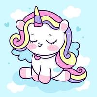 Cute Unicorn vector pegasus pony cartoon on pastel cloud kawaii animals background for Valentines day