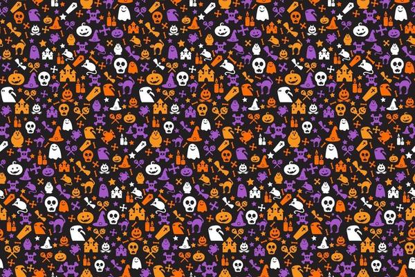 Seamless halloween pattern with skull, bat, ghosts