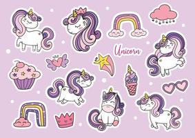 linda hoja de pegatinas de unicornio simple mágico púrpura imprimible vector