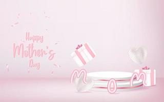 Happy mother's day decoration with podium and gift box copy space. vector