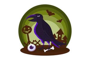 elemento de halloween con cuervo para tarjeta, invitación vector