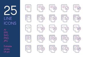 Documents and files color linear icons set vector