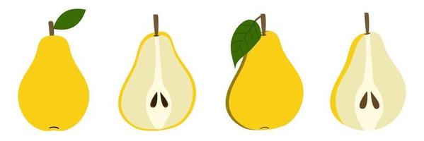 Pear yellow. Cartoon flat style. Isolated on a white background. Vector illustration. Sliced fruit with seeds.