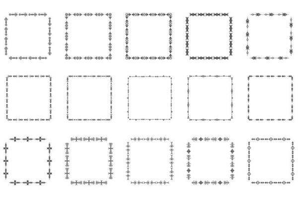 Set of square frames and monograms. Collection decorative square borders. Abstract doodle. Doodle design elements. Template labels, stickers, cards. Vector illustration.
