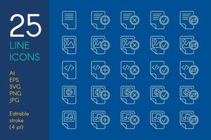 Documents and files color linear icons set vector