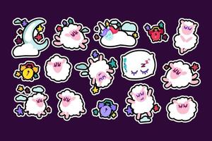 Sheep sleeping vector stickers set